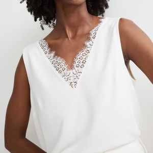 NWT H&M Cream V-Neck Top with Lace Neckline